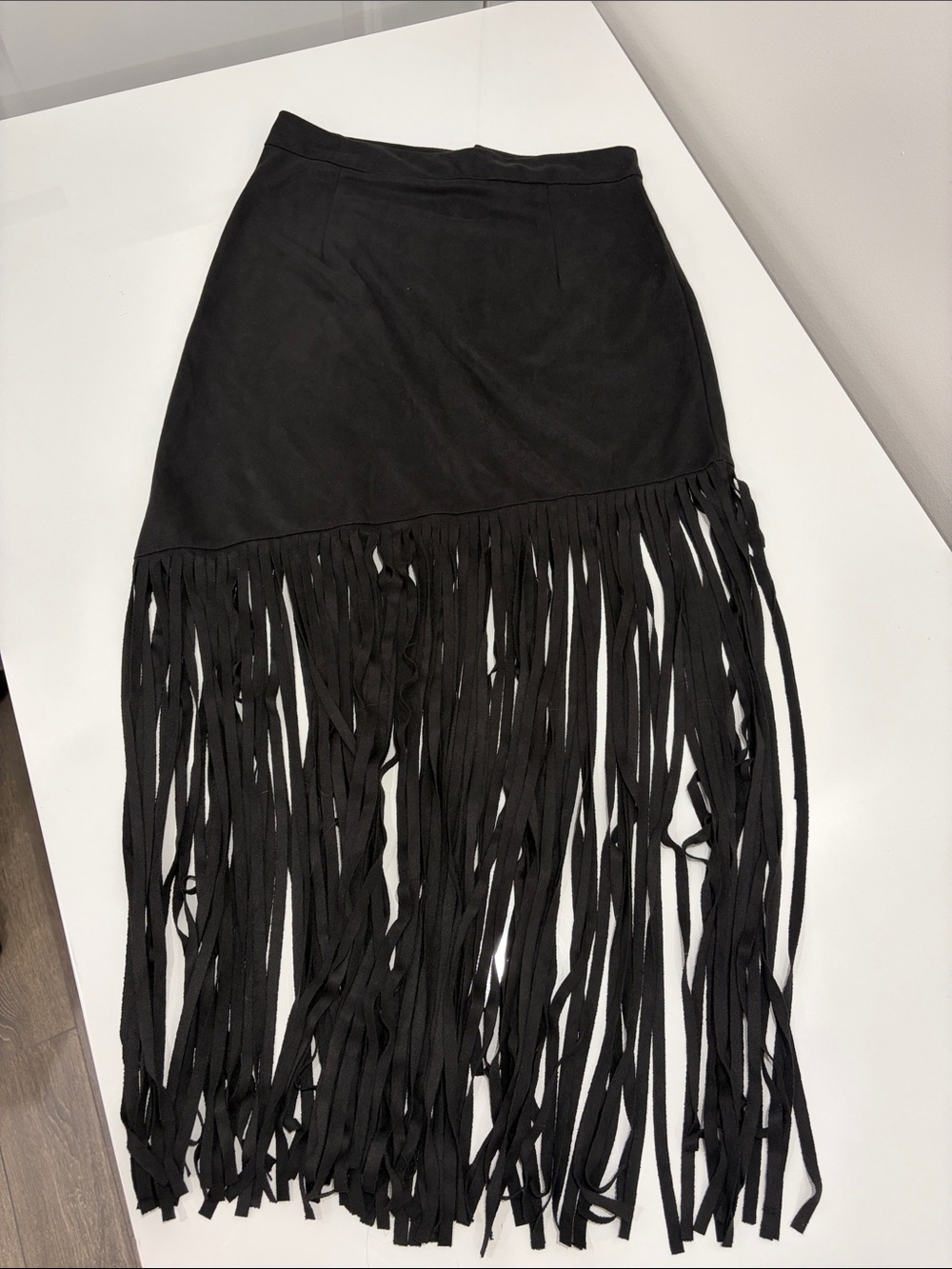 Mendocino Black Asymmetrical Fringe Skirt